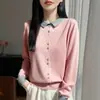 Cárdigan de punto con diseño de cuello polo, nuevo top ligero de verano color block de manga larga, lana fina, estilo simple para mujer