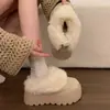 Pantuflas de plataforma con forro afelpado para mujer, para usar en exteriores, novedades de invierno 2026, suela gruesa, zapatos de algodón peludos, pantuflas de nieve Birkenstock