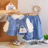 Conjunto de Otoño para Bebé Niña Nuevo Elegante Moda Primavera Otoño para Bebés Niños Chaleco de Mezclilla Conjunto de Tres Piezas Manga Larga Moderno