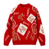 Suéter Festivo Rojo de Año Nuevo Pareja Fortuna Jacquard Tejido de Punto Holgado Marca de Moda Ropa de Punto Cálida