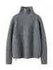 Suéter de cachemira con cuello alto y cremallera lateral para mujer, nuevo para otoño e invierno, tejido grueso de punto holgado, jersey de color liso, camisa base