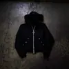 Sudadera con Capucha de Felpa Estilo Europeo y Americano con Estampado, Sudadera con Capucha de Manga Larga sin Cierre, Chaqueta Vintage, Moda Urbana Y2K