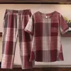 Conjunto Feminino 2026 Estilo Coreano Verão Novo Tamanho Grande Xadrez Conjunto de Duas Peças Versátil Calça Casual Top Solto Transfronteiriço para Mulheres