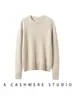 Suéter de cachemira básico de cuello redondo, engrosado de doble hebra, para mujer, otoño invierno, versátil, holgado, de cachemira, manga larga, tejido, capa base de lana