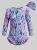 [Selección Premium] Traje de baño de una pieza para niños, estilo hada, con volantes, color lavanda degradado floral, de manga larga, para playa