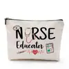 Bolsa de Cosméticos Impermeable Estilo Enfermera con Estampado de Algodón y Lino, Bolsa de Almacenamiento con Cremallera de Diseño Especial, Transfronteriza