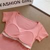 Verano 2024 nuevo sujetador de lactancia de deseo puro camiseta estilo deseo puro cuello en U sexy ajustada entallada manga corta top chica hot espalda hermosa