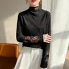 Nueva base de punto bordada estilo chino para mujer, otoño e invierno, cuello semi alto, patrón jacquard, ropa interior elegante, camiseta de alta gama