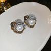 Pendientes de flor de rosa con perla artificial y aguja de plata, pendientes de temperamento elegante de moda francesa, pendientes de personalidad de alto sentido