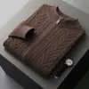 Suéter de cachemira para hombre de otoño e invierno, cárdigan con cremallera, cuello semi-alto, suéter grueso, suéter de lana tejido de color liso, chaqueta casual, moderno