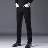 Marca francesa de luxo c jeans masculinos skinny de caimento justo, pretos e cinzas, elásticos, respiráveis, calças casuais de negócios