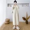 Casaco de alta qualidade combinando com capuz vestido de malha feminino outono e inverno comprimento médio estilo coreano preguiçoso solto vestido de suéter interno
