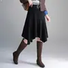 Saia midi irregular de cintura alta feminina para emagrecer outono e inverno, temperamento para o trabalho, cobre o quadril, aumenta a altura