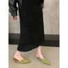 Sandalias Mule Elegantes de Tacón Bajo Fino Estilo Francés para Mujer 2025 Nuevo Verano Gamuza Punta Fina Tacón Gatito Mule