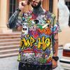 Nova Moda Masculina Rua Hip Hop Graffiti Impressão 3d Leica Poliéster Tecido de Alta Qualidade Camiseta Tamanho Europeu