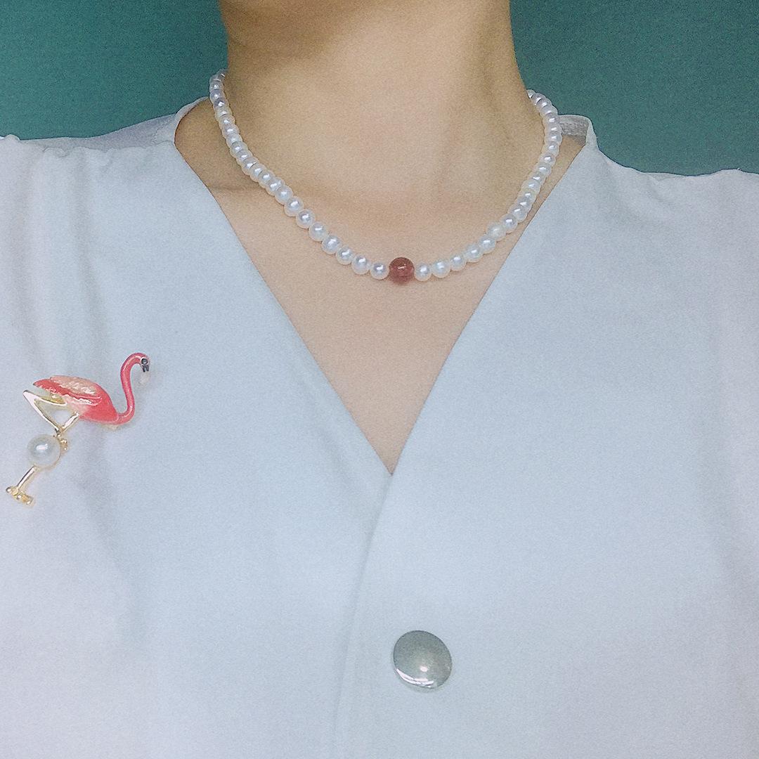 6-7mm近圆天然淡水珍珠妈妈链项链