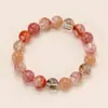 Pulsera de Cristal Multicolor de Fuegos Artificiales para Mujer, Joyería de Cristal de Fresa de Nicho, Flor de Goma Roja Cristal para Cabello Multicolor, Pulsera Super Siete para Mujer, Diseño Geométrico