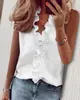 Camisa de Manga Larga con Volantes Estilo Europeo y Americano 2026 para Mujer, Holgada, Cuello en V, Estampada, Moderna, Casual