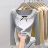 [Mano de obra original] Cuello cuadrado con costura de encaje de lazo para mujer francesa, otoño e invierno, nuevo diseño, parte superior interior con sentido