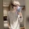 Camiseta de Manga Longa com Gola Henley e Textura Canelada para Mulheres e Homens, Limpeza de Primavera, Corte Justo, Estilo Retro Old Money, Base de Tricô, Tendência