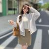 Abrigo corto de doble cara con cuello de refutación de temperamento de alta gama nuevo de otoño e invierno de leche de papaya elegante abrigo elegante de moda