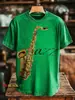 Camiseta Masculina com Gola Redonda e Manga Curta, Estampa Digital 3D Personalizável com Padrão Jazz Transfronteiriço, disponível para atacado a partir de uma peça