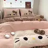 Coração de menina ins veludo de leite estampa de leopardo fofa gato KT inverno quente espessado conjunto de cama de quatro peças 1.8
