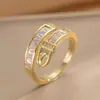 Anillo Exquisito Super Brillante de Circonita para Niñas, Lujo Accesible y Anillo de Apertura Ajustable de Gama Alta, Baño de Oro Real Simple