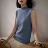 Colete de tricô com gola semi-alta, ponto texturizado, textura delicada, sem mangas, versátil, para usar em camadas na primavera e no outono, top estiloso