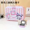 Estuche de Maquillaje de Dibujos Animados de Moda Kuromi con Espejo, Organizador Infantil y Caja de Cuero para Guardar Tarjetas