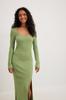 Vestido de punto elegante de otoño para mujer, nuevo, con cuello cuadrado, manga larga, color sólido, abertura, sexy, ajustado, adelgazante