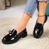 2025 Nuevos Mocasines Retro de Tacón Medio con Borlas Brillantes de Charol Patentado, Talla Grande Europea y Americana, Zapatos Casuales de Moda para Exportación