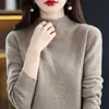 Suéter de Tricô Sem Costura 100% Lã para Mulheres, Nova Camisa Base de Gola Alta Meia-Boca para Outono e Inverno, Estilo para o Trabalho