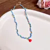 Colar de Coração com Contas de Vidro Irregulares Fresco de Verão Corrente de Clavícula de Luxo Leve Design de Nicho