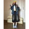Pantalones Cortos de Mezclilla Negros Estilo Retro Americano Talla Grande para Mujer, Estilo Delgado de Verano, Shorts Holgados y Elegantes de Longitud Media