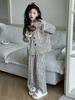 Conjunto de Ropa de Casa para Niñas Estilo Primavera y Otoño con Bordes Deshilachados, Nuevo Modelo 2026, Conjunto de Dos Piezas de Pijama Rayado de Algodón Puro para Niña Grande