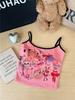 Camisola Graffiti Divertida de Chica Sexy para Mujer Verano 2025 Nueva Moda Ajustada Versátil Top Básico con Almohadillas en el Busto