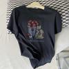 Camiseta de Manga Corta con Cuello Redondo de Dibujos Animados para Mujer que Reduce la Edad con Estampado Digital de Gato, Verano, Holgada, Casual, Versátil, Tops para Mujer