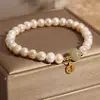 Pulsera de Perlas de Agua Dulce con Placa Fu de Jade Hetian para Mujer, Lujo Ligero, Nicho, Tacto de Gama Alta, Pulsera de Perlas, Joyería de Mano, Regalo para Novia, Mejor Amiga