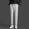 Pantalones casuales rectos de otoño y primavera para hombre, pantalones sencillos de color liso, cropped, sin planchado, modernos, con volantes, con cordones, pantalones de traje pequeños.