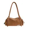 Bolsa Boston Acolchoada Retrô Desgastada da Moda Feminina Casual de Grande Capacidade com Alça Única Bolsa Transversal Versátil de Nicho para Mulheres
