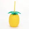 Novo Copo Plástico PP Descartável de Abacaxi Verão Praia Bebida Canudo Garrafa Suco Festa Formato Fruta Copo d'Água