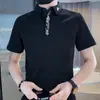Camisa Polo Retro Bordada de Manga Corta para Hombre Transfronteriza Verano Nuevo Estilo Coreano Solapa Simple Corte Ajustado Camiseta Top Tendencia