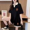 Traje Deportivo Casual de Algodón Puro de Moda Versátil Verano 2025 Nuevo de Manga Corta con Shorts Adelgazante Cuello Polo Conjunto de Dos Piezas