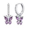 Amazon Transfronterizo Nuevo Producto Aretes de Aro Mariposa Plateados Aretes Personalizados con Piedra de Nacimiento Joyería para Fiestas Navideñas Regalos para Mujeres