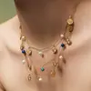 Juego de Collar y Pulsera con Colgante de Crisantemo Pequeño de Acero Inoxidable, Joyería Multiaccesorios DIY con Cuentas de Resina y Piedra Natural Personalizada