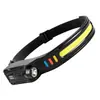 Linterna frontal de silicona de alta intensidad Cob personalizada transfronteriza, modelo recargable con sensor de movimiento, adecuada para ciclismo al aire libre y carrera nocturna, linterna frontal ligera Xpe