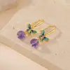 Pendientes de Cristal Natural Plateados Yilu Plata de Ley S925 Chapados en Oro Bola de Amatista Mariposa Esmaltada Gancho para la Oreja Listos en Stock