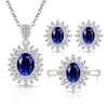 Douyin Live E-commerce Mais Vendido Joias da Moda Conjunto de Três Peças Pedras Preciosas Coloridas Luxo Incrustado Completo com Diamante Colar de Noiva Anel Brincos Mulheres