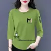 Comercio Electrónico Transfronterizo Comercio Exterior Estilo Mamá Mujeres de Mediana Edad Camiseta de Manga Tres Cuartos Holgada Casual Versátil Camiseta Base Superior